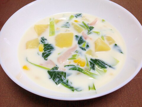栄養満点☆じゃがいもと小松菜のミルクスープ